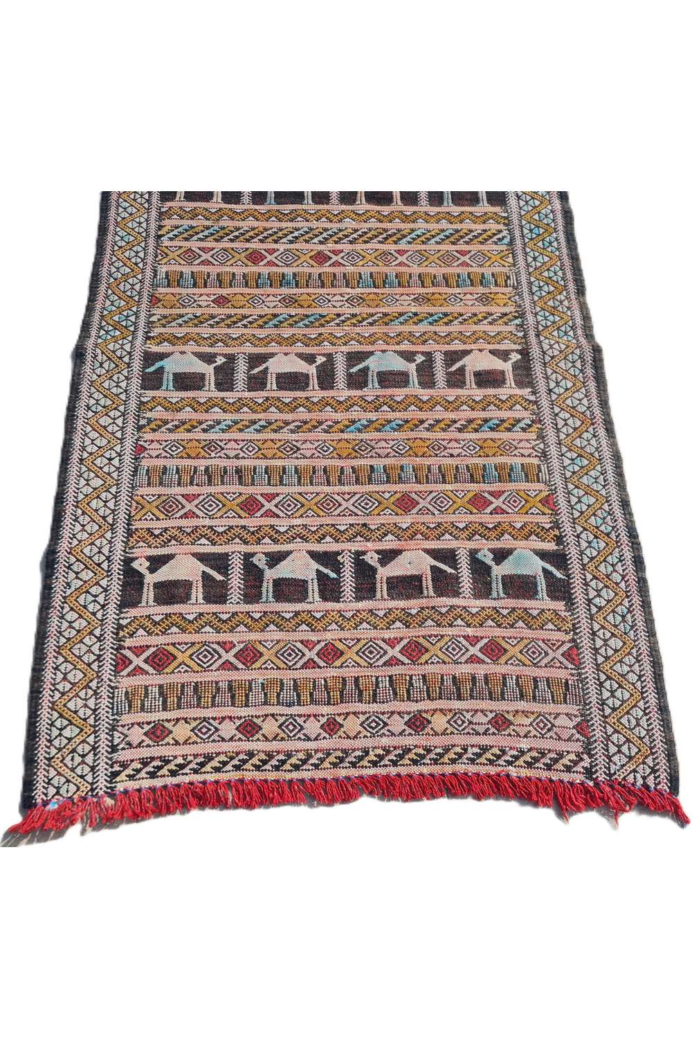 Hand Knotted Vintage Flat Weave Morocco Pictorial Kilim Kilim Wool Area Rug 3.6 x 2.2 Ft