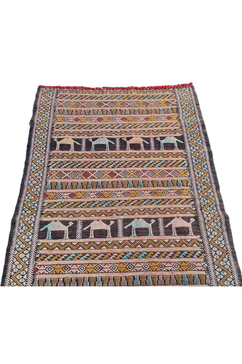Hand Knotted Vintage Flat Weave Morocco Pictorial Kilim Kilim Wool Area Rug 3.6 x 2.2 Ft