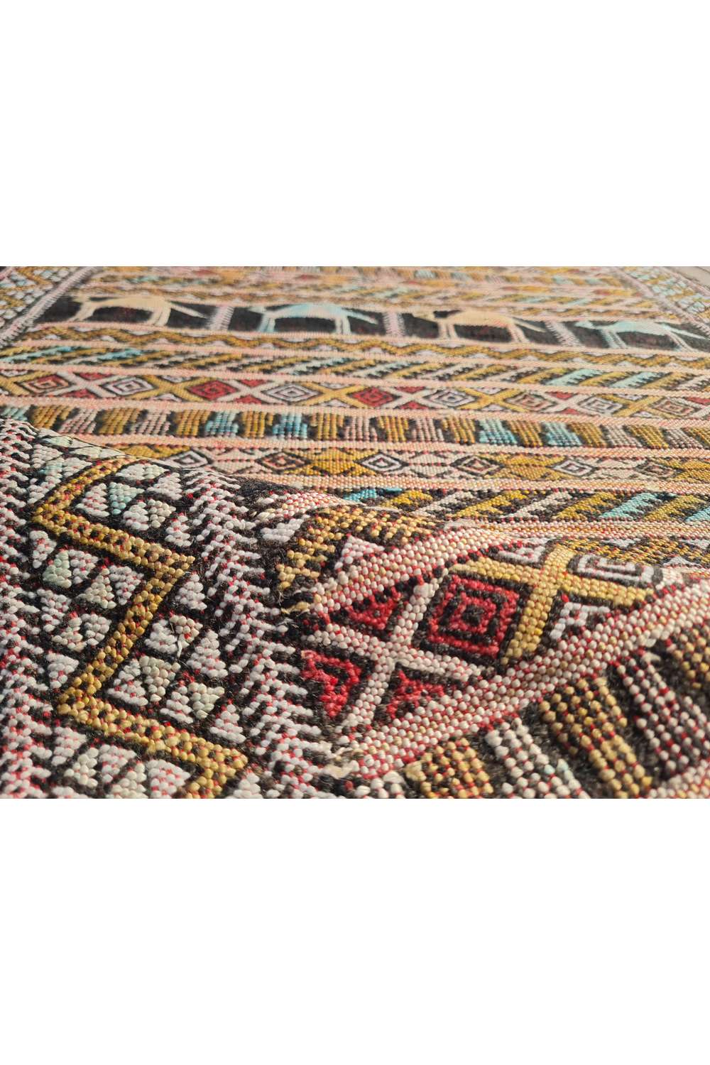 Hand Knotted Vintage Flat Weave Morocco Pictorial Kilim Kilim Wool Area Rug 3.6 x 2.2 Ft