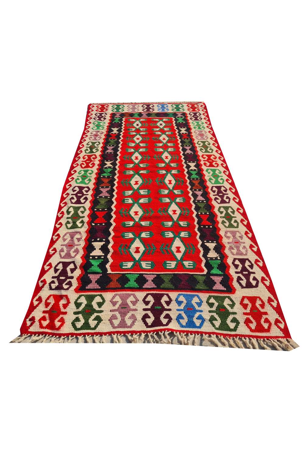 Hand Knotted Vintage Flat Weave Turkish Kilim Kilim Wool Area Rug 6.4 x 3.0 Ft