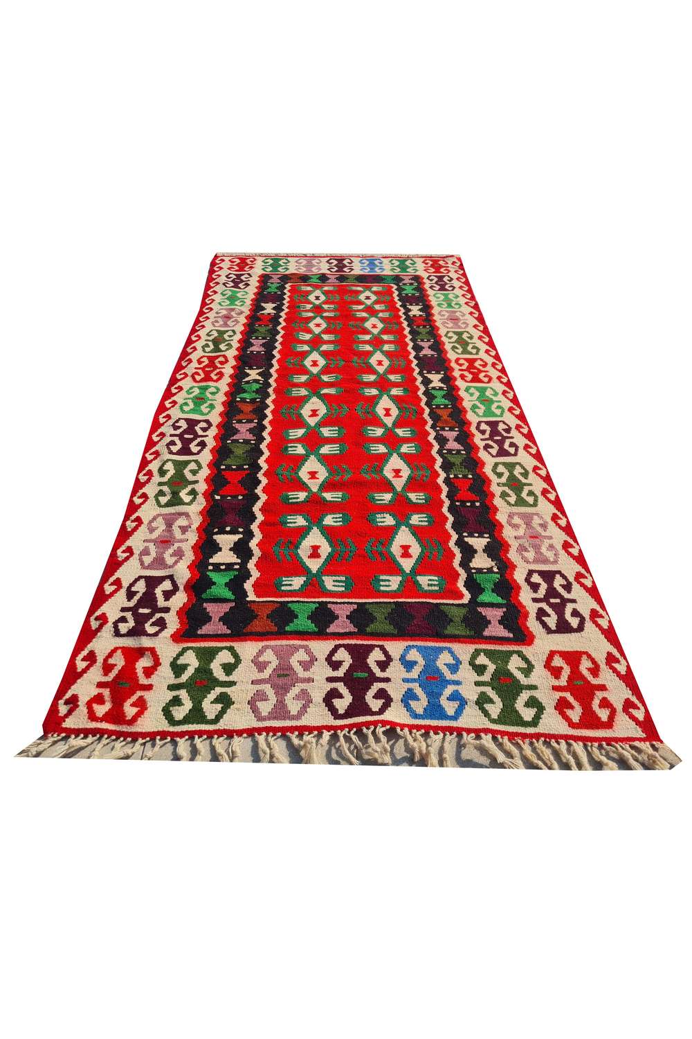 Hand Knotted Vintage Flat Weave Turkish Kilim Kilim Wool Area Rug 6.4 x 3.0 Ft
