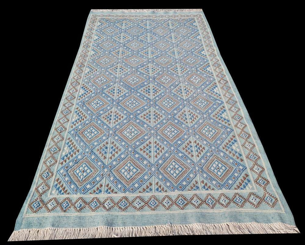Hand Knotted Vintage Flat Weave Morocco Kilim Kilim Wool Area Rug 6.4 x 3.3 Ft