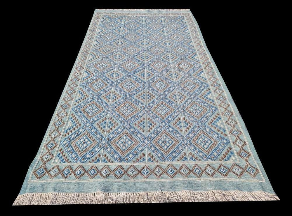 Hand Knotted Vintage Flat Weave Morocco Kilim Kilim Wool Area Rug 6.4 x 3.3 Ft