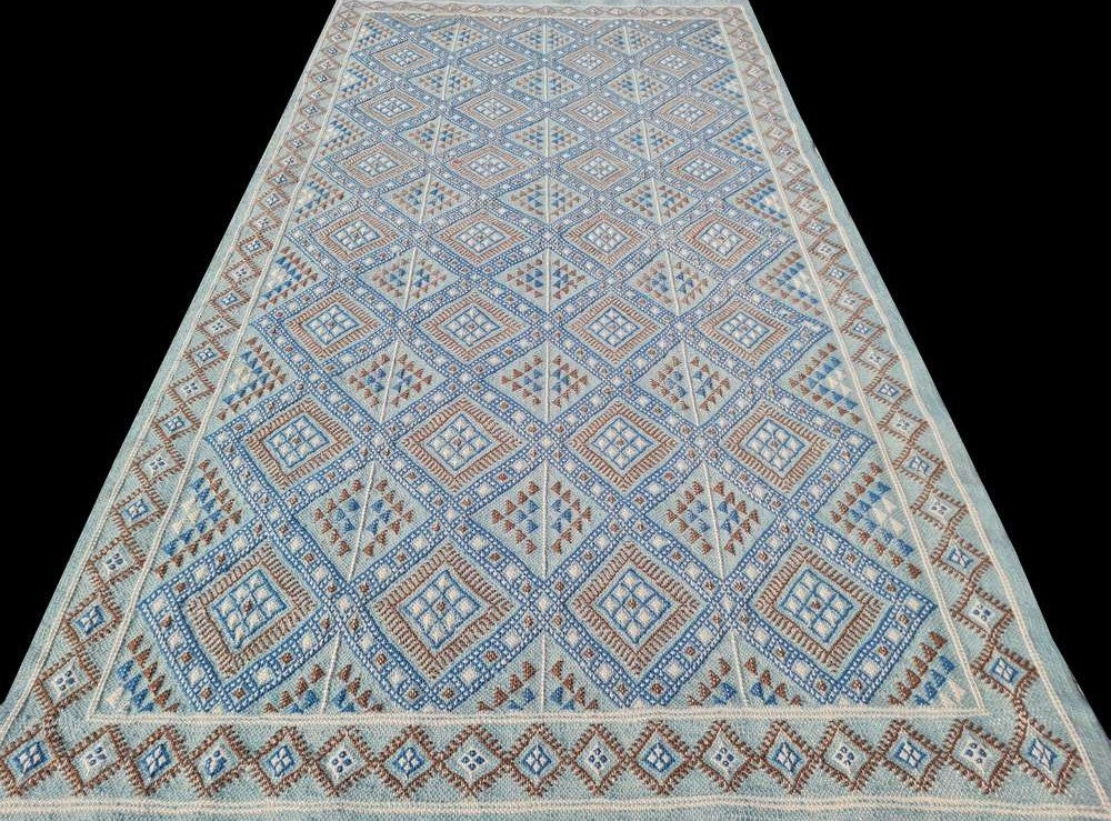 Hand Knotted Vintage Flat Weave Morocco Kilim Kilim Wool Area Rug 6.4 x 3.3 Ft