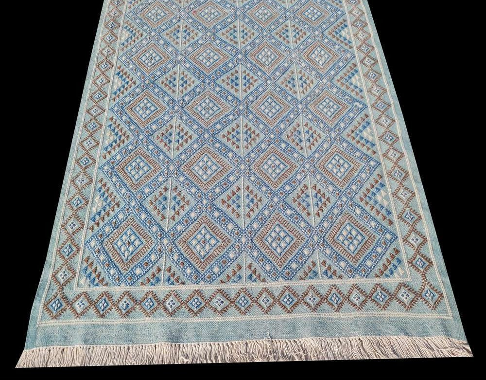 Hand Knotted Vintage Flat Weave Morocco Kilim Kilim Wool Area Rug 6.4 x 3.3 Ft
