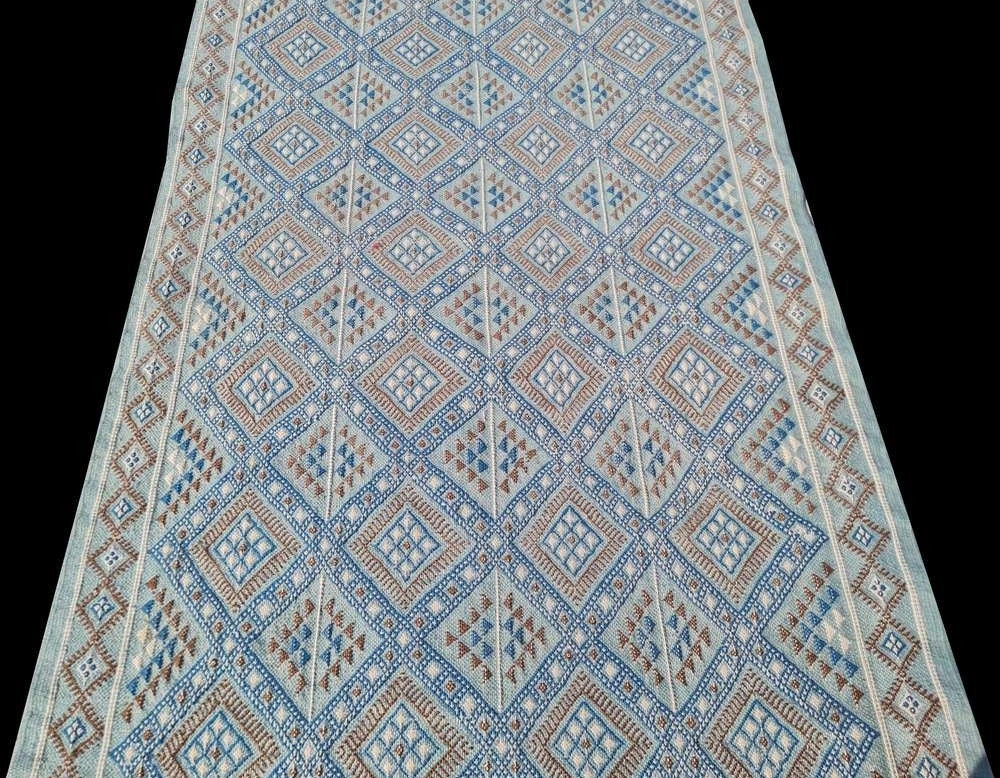 Hand Knotted Vintage Flat Weave Morocco Kilim Kilim Wool Area Rug 6.4 x 3.3 Ft