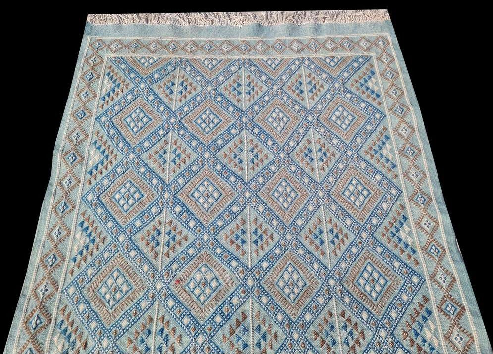 Hand Knotted Vintage Flat Weave Morocco Kilim Kilim Wool Area Rug 6.4 x 3.3 Ft