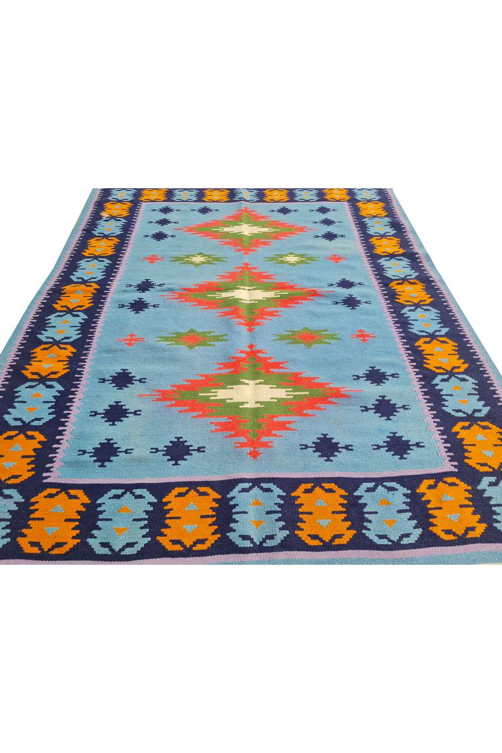 Hand Knotted Vintage Flat Weave Turkish Kurdi Kilim Kilim Wool Area Rug 4.10 x 3.11 Ft