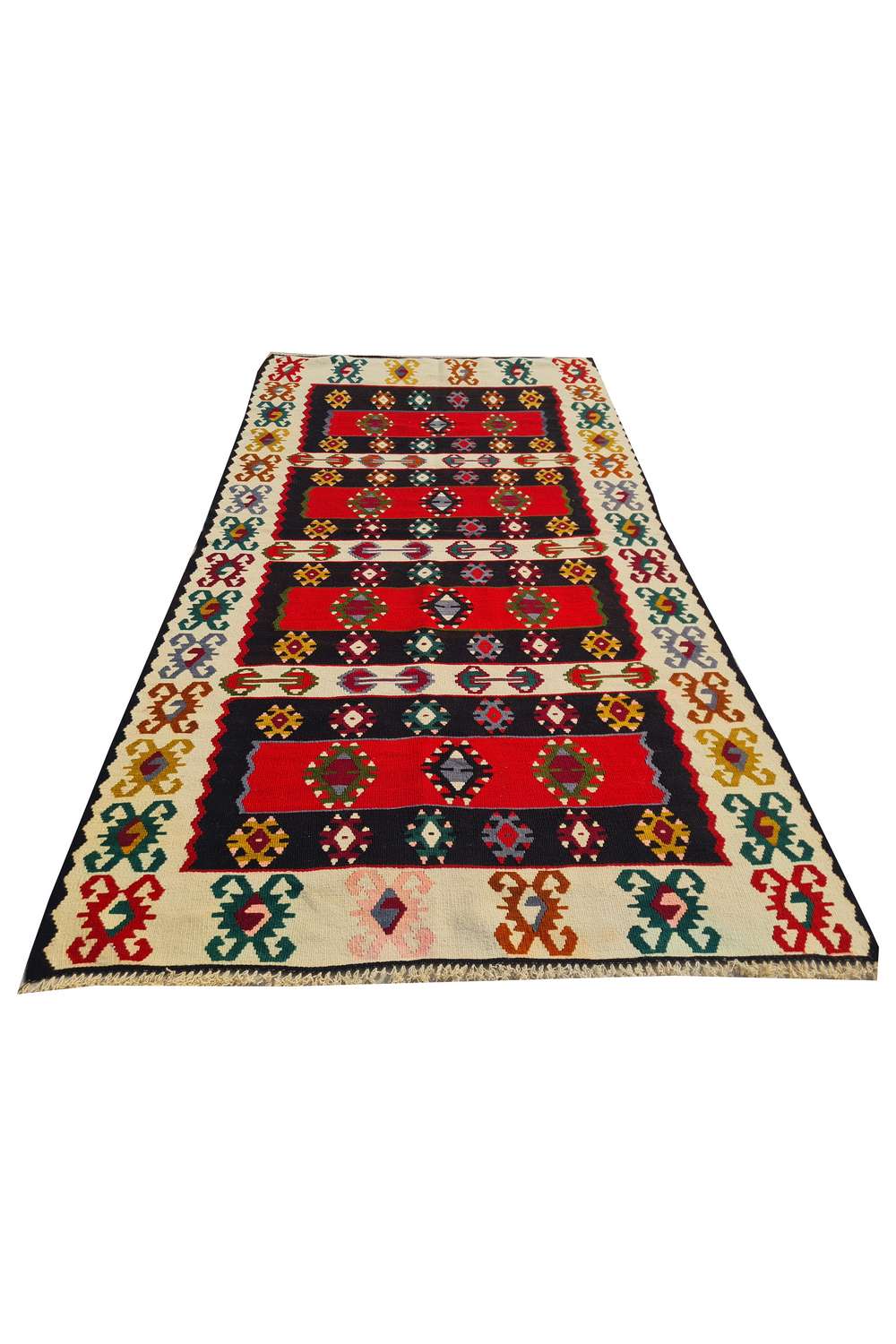 Hand Knotted Vintage Flat Weave Turkish Kilim Kilim Wool Area Rug 6.2 x 3.4 Ft
