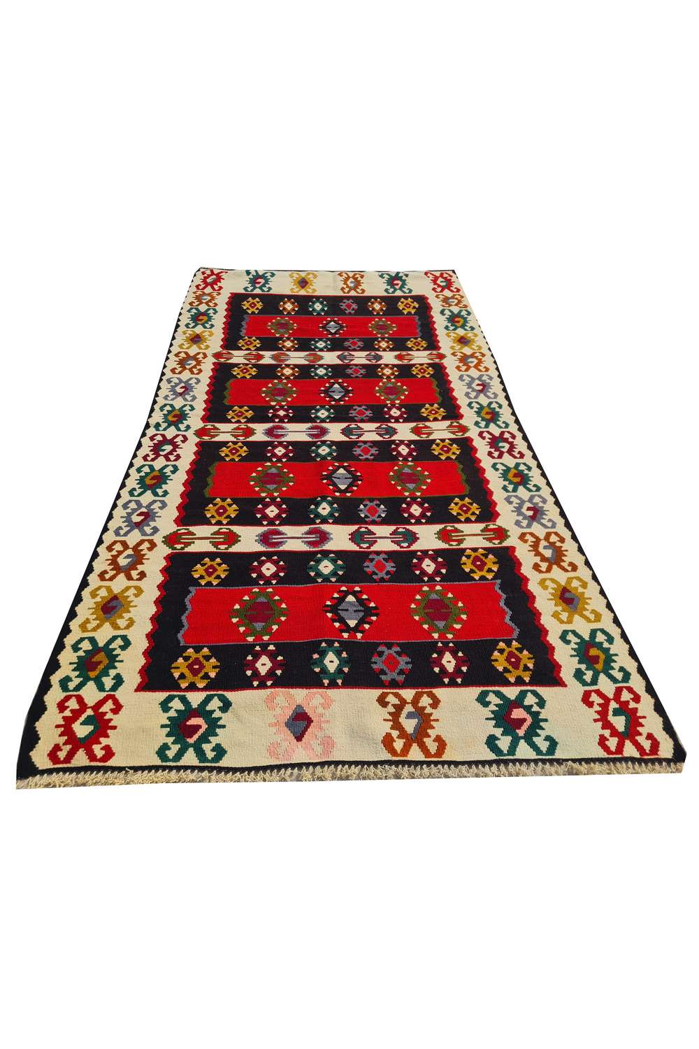 Hand Knotted Vintage Flat Weave Turkish Kilim Kilim Wool Area Rug 6.2 x 3.4 Ft