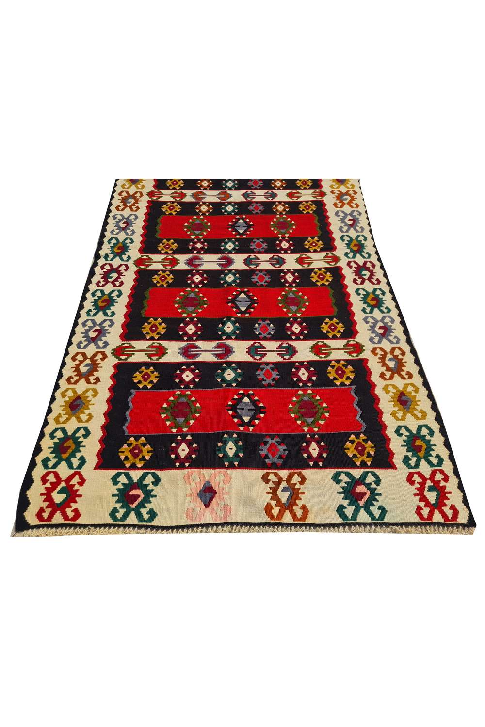 Hand Knotted Vintage Flat Weave Turkish Kilim Kilim Wool Area Rug 6.2 x 3.4 Ft