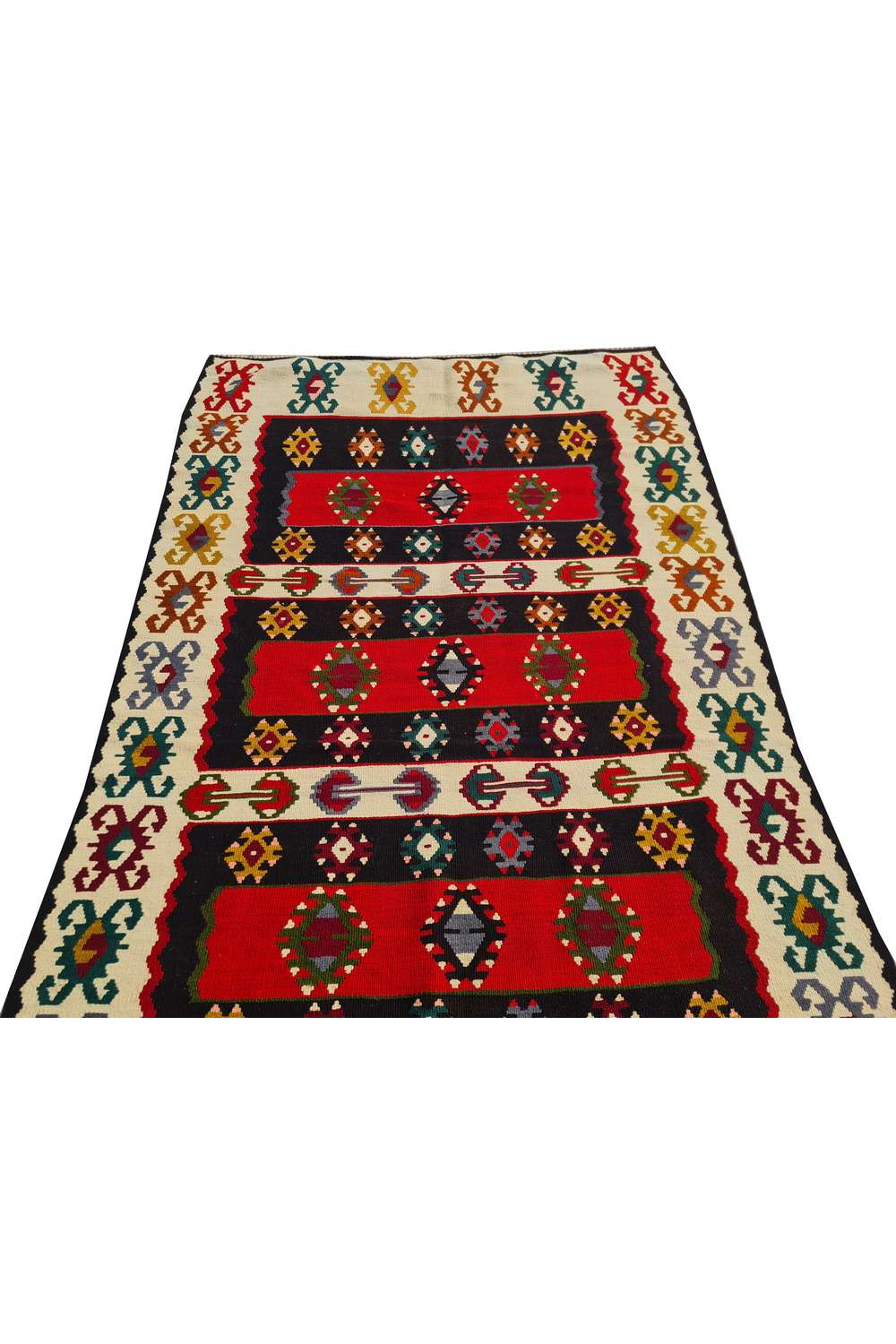 Hand Knotted Vintage Flat Weave Turkish Kilim Kilim Wool Area Rug 6.2 x 3.4 Ft