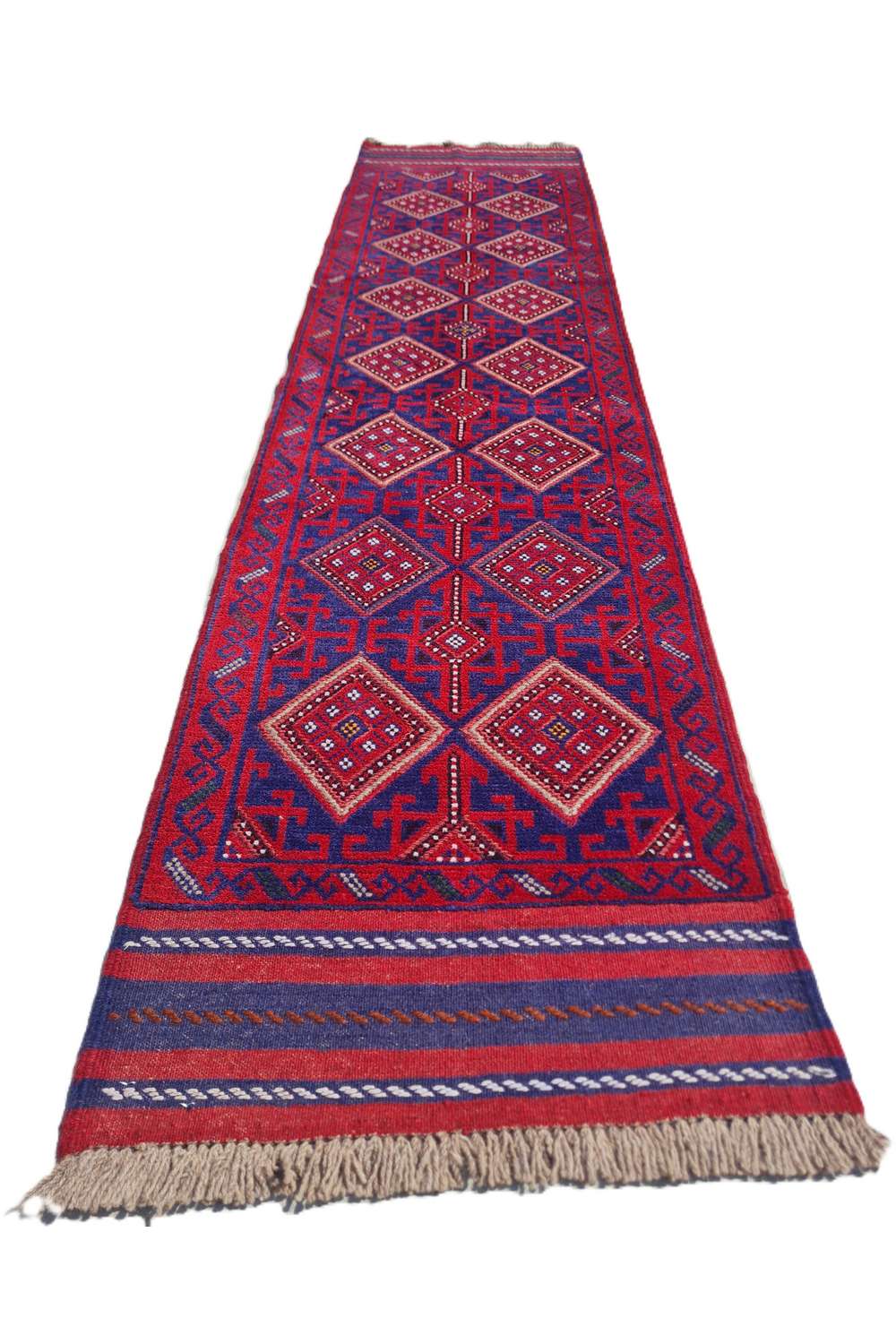 Rare Afghan Hand Woven Mashwani Kilim Kilim Wool Area Runner Rug 8.5 x 1.11 Ft