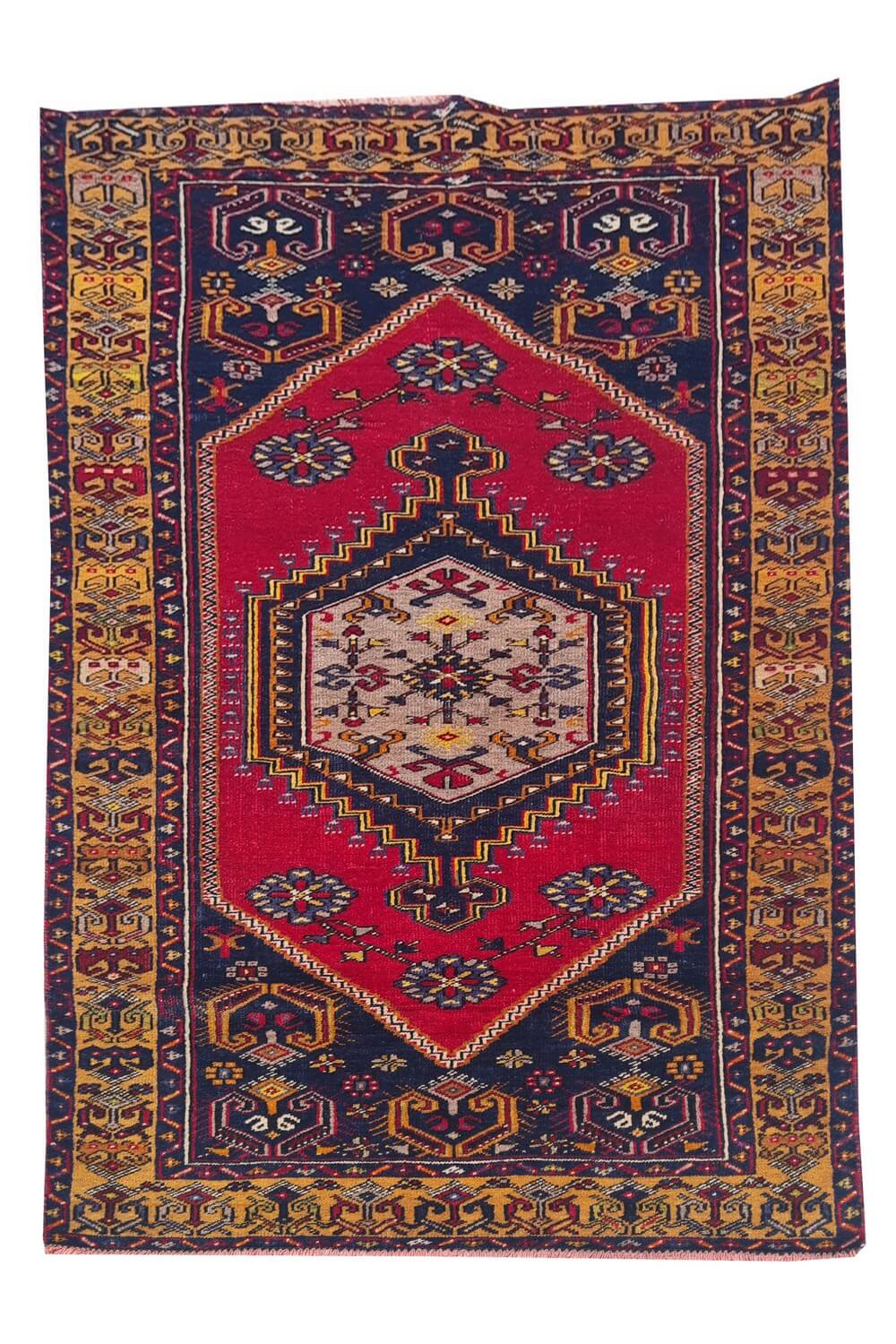 Authentic Hand Knotted Vintage Turkish Wool Area Rug 5.11 x 3.4 Ft