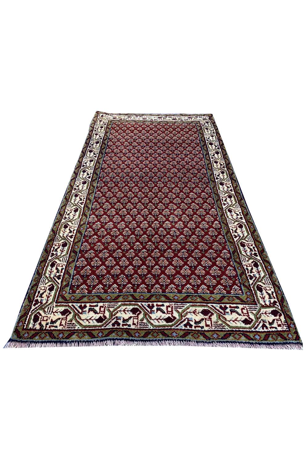 Hand Knotted Vintage Sultanabad Badam Gul Mir Wool Area Rug 4.4 x 2.3 Ft