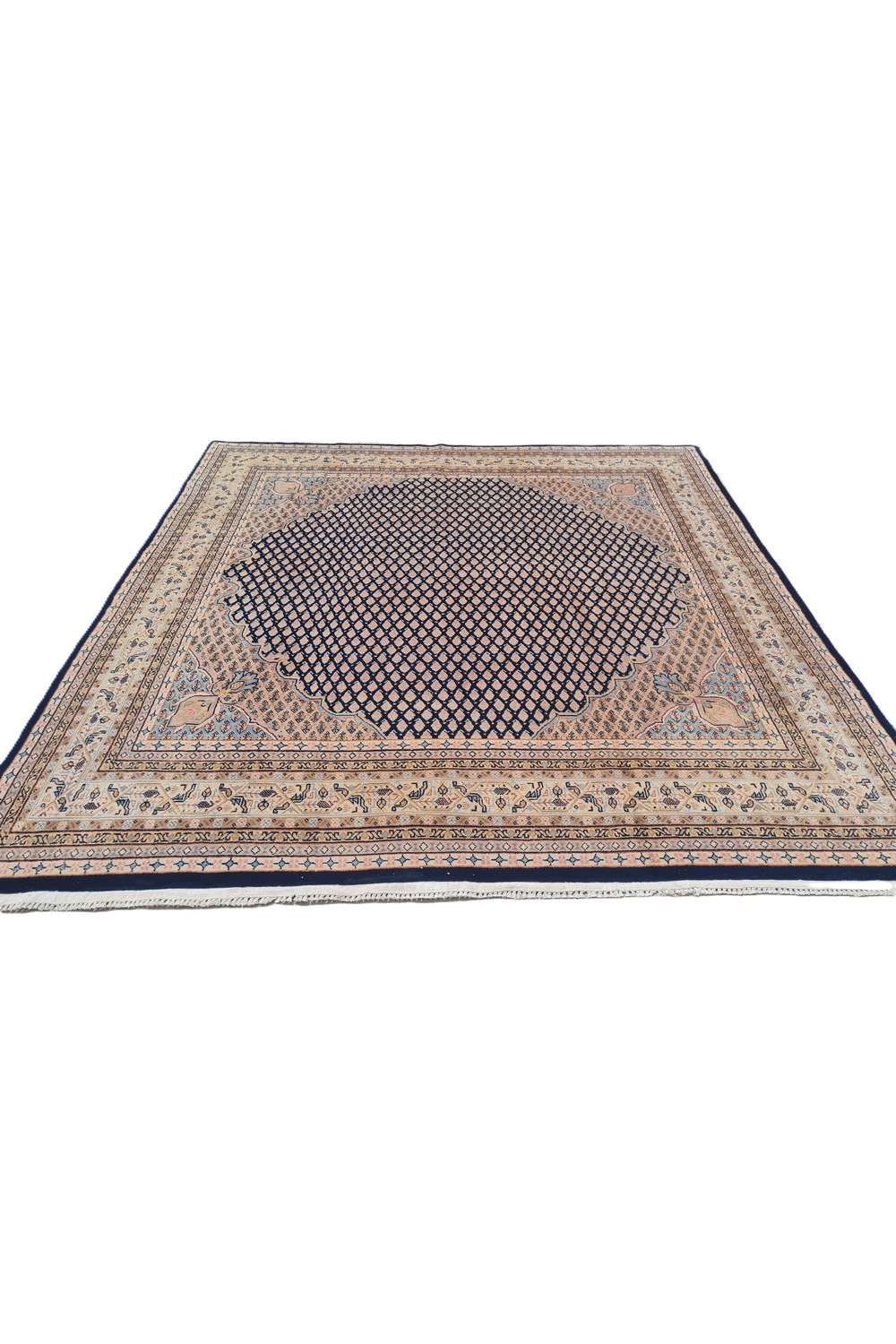 Amazing Hand Knotted Vintage Badam Gul Wool Area Rug 6.5 x 6.4 Ft