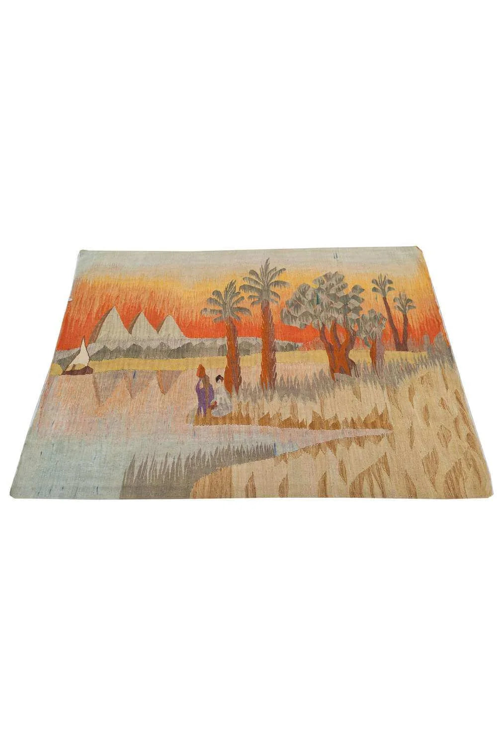 Rare Hand Knotted Vintage Bulgaria Pictorial Wool Kilim Area Rug 5.7 x 3.11 Ft