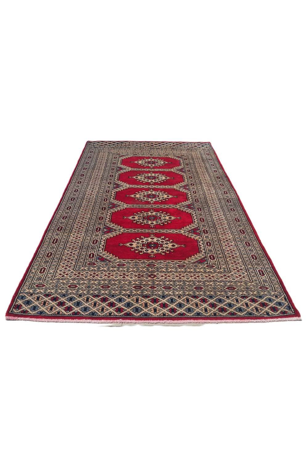 Amazing Hand Knotted Vintage Pakistani Bokhara Jhaldar Wool Area Rug 4.9 x 3.2 Ft