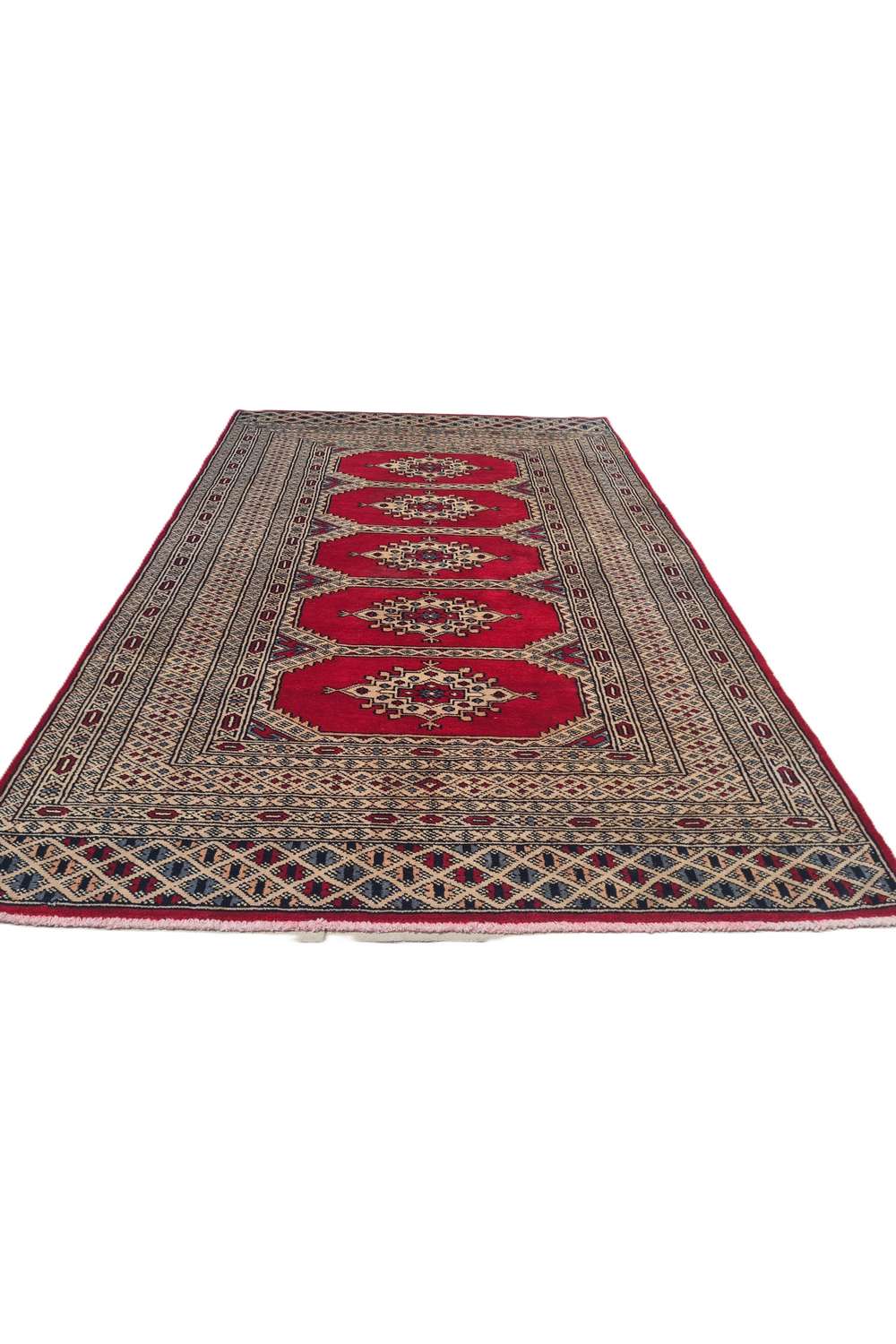 Amazing Hand Knotted Vintage Pakistani Bokhara Jhaldar Wool Area Rug 4.9 x 3.2 Ft