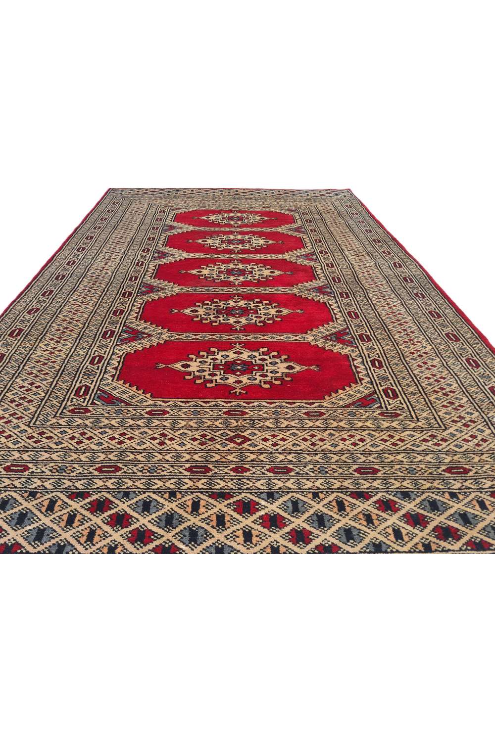 Amazing Hand Knotted Vintage Pakistani Bokhara Jhaldar Wool Area Rug 4.9 x 3.2 Ft