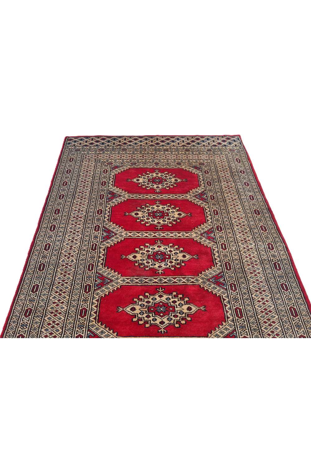 Amazing Hand Knotted Vintage Pakistani Bokhara Jhaldar Wool Area Rug 4.9 x 3.2 Ft