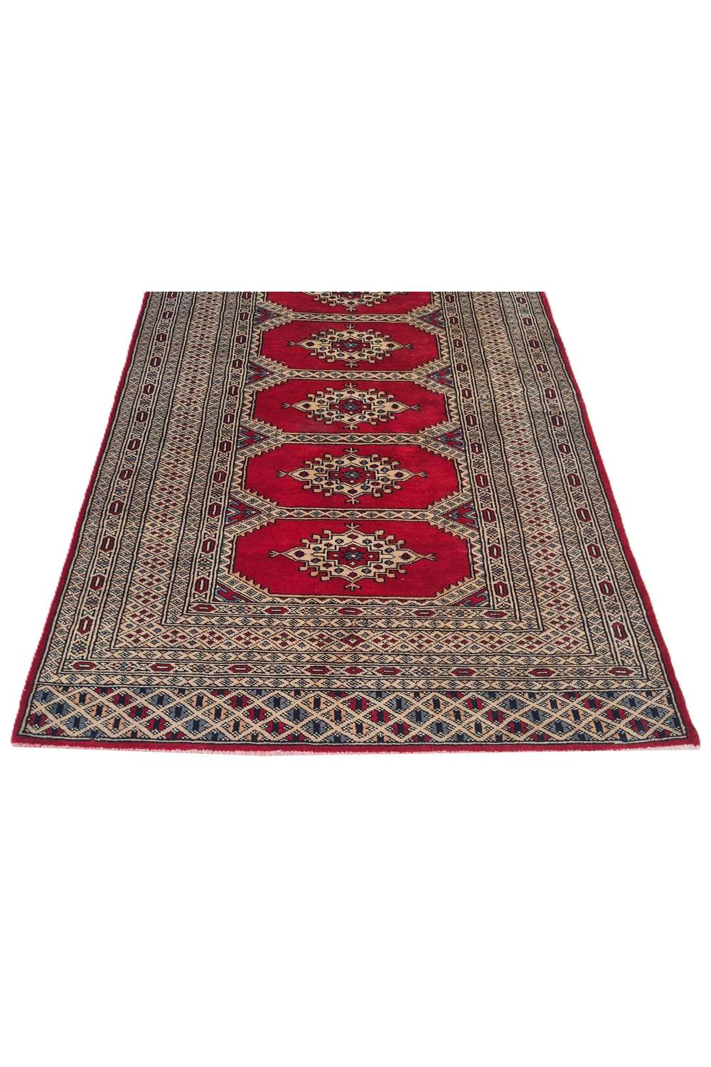 Amazing Hand Knotted Vintage Pakistani Bokhara Jhaldar Wool Area Rug 4.9 x 3.2 Ft