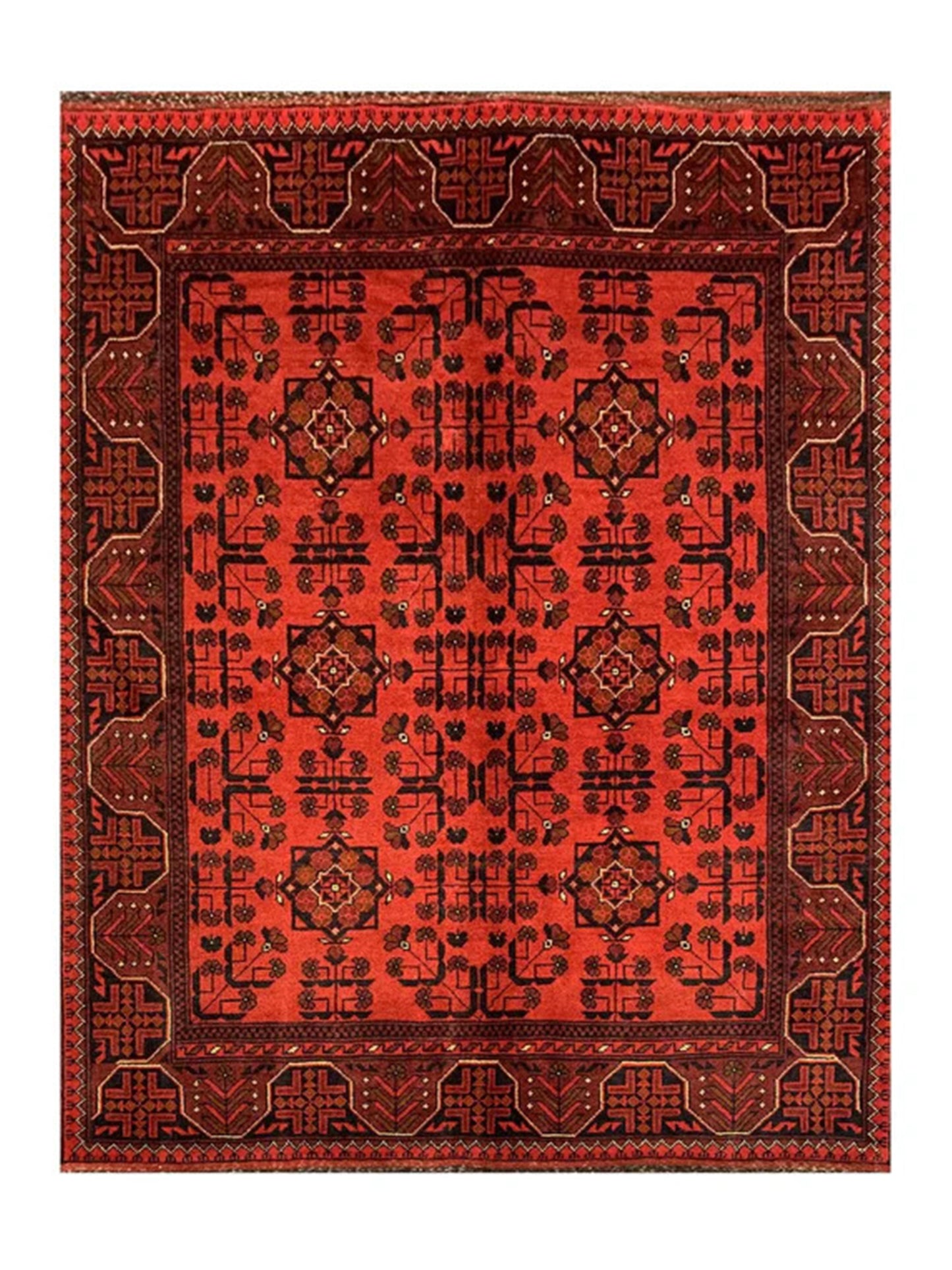 Fine Quality Hand Knotted Afghan Khal Muhammadi Wool Area Rug 6.6 x 5.0 Ft