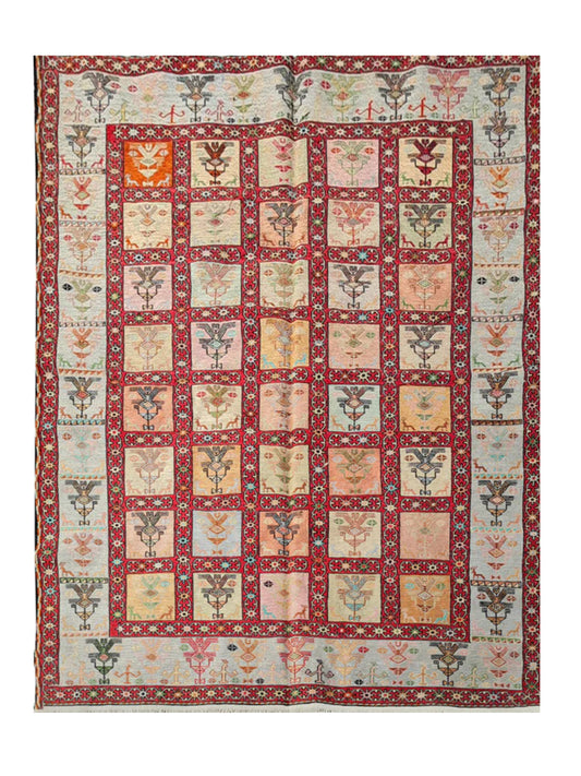 Fine Quality Hand Knotted Veg Dyed Soumak Pictorial Silk Kilim Area Rug 6 x 4 Ft (909 KHI)