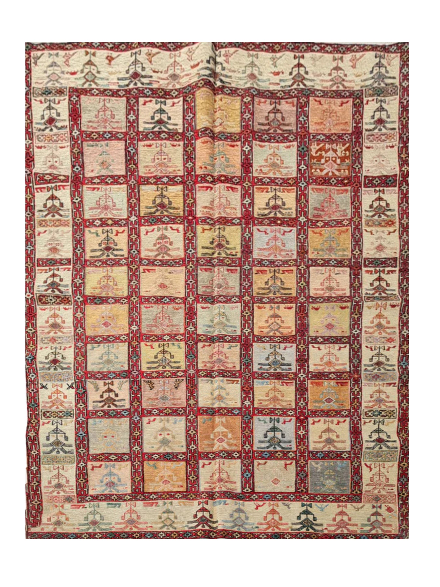 Fine Quality Hand Knotted Veg Dyed Soumak Pictorial Silk Kilim Area Rug 6 x 4 Ft (913 KHI)