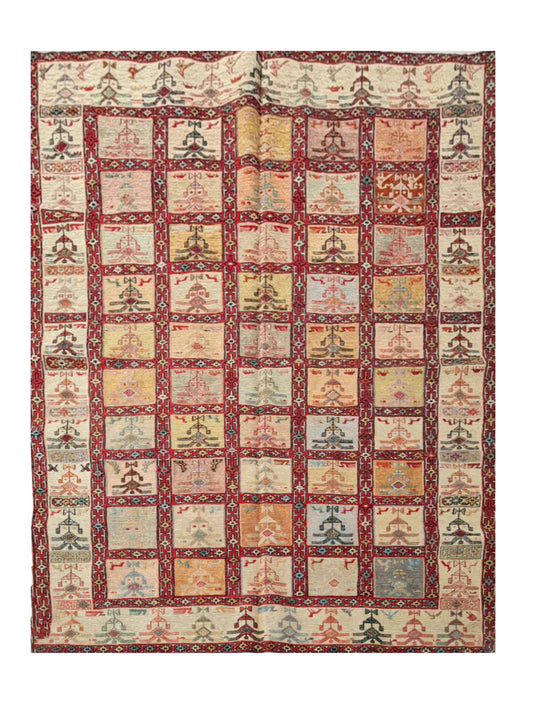 Fine Quality Hand Knotted Veg Dyed Soumak Pictorial Silk Kilim Area Rug 6 x 4 Ft (913 KHI)