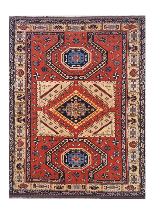 Authentic Hand Knotted Vintage Bulgaria Wool Area Rug 6 x 4 Ft