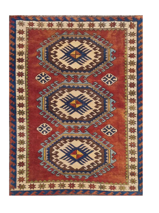 Authentic Hand Knotted Vintage Kurdi Wool Area Rug 6 x 4 Ft