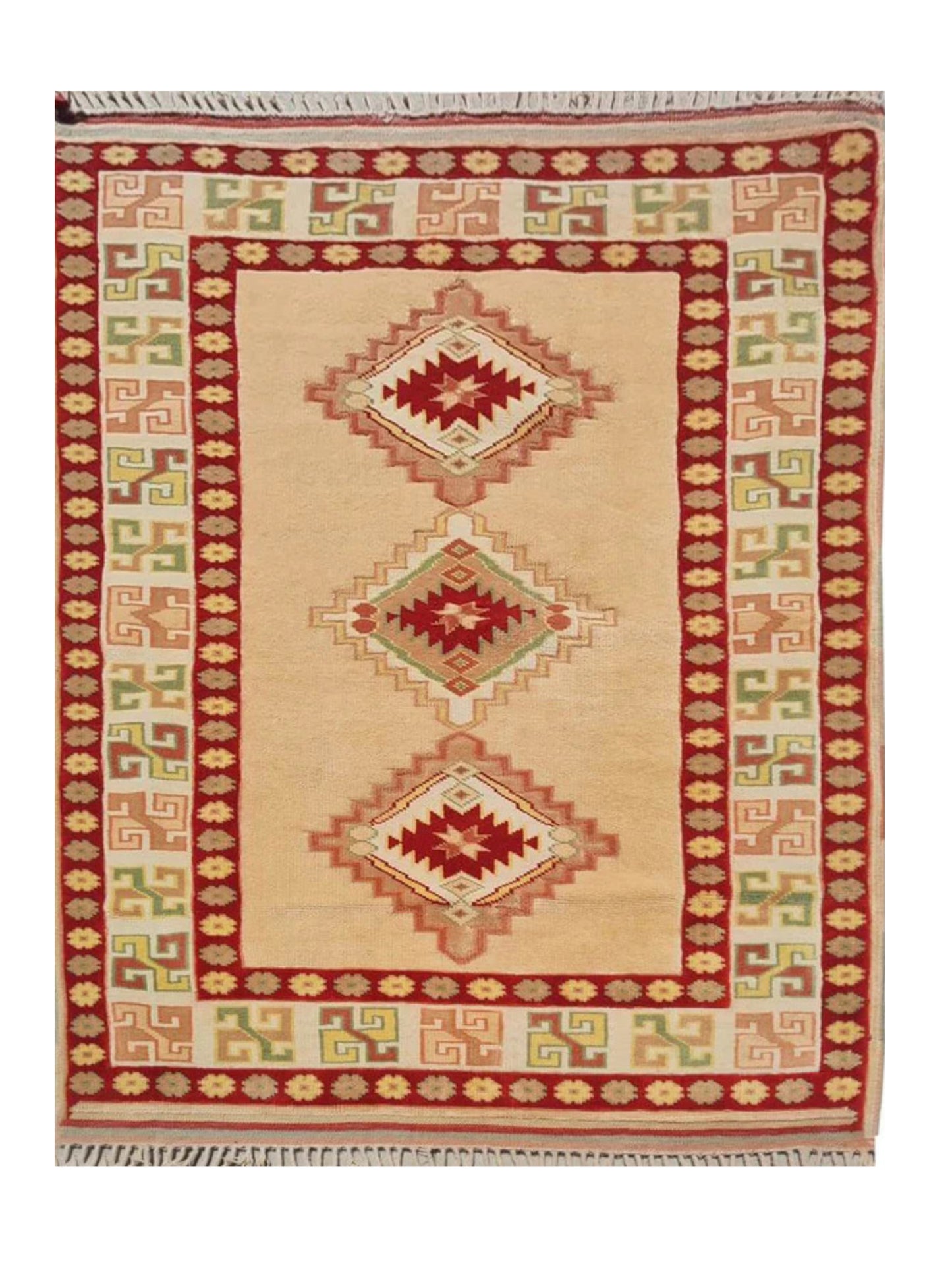 Authentic Hand Knotted Vintage Kurdi Wool Area Rug 5 x 4 Ft