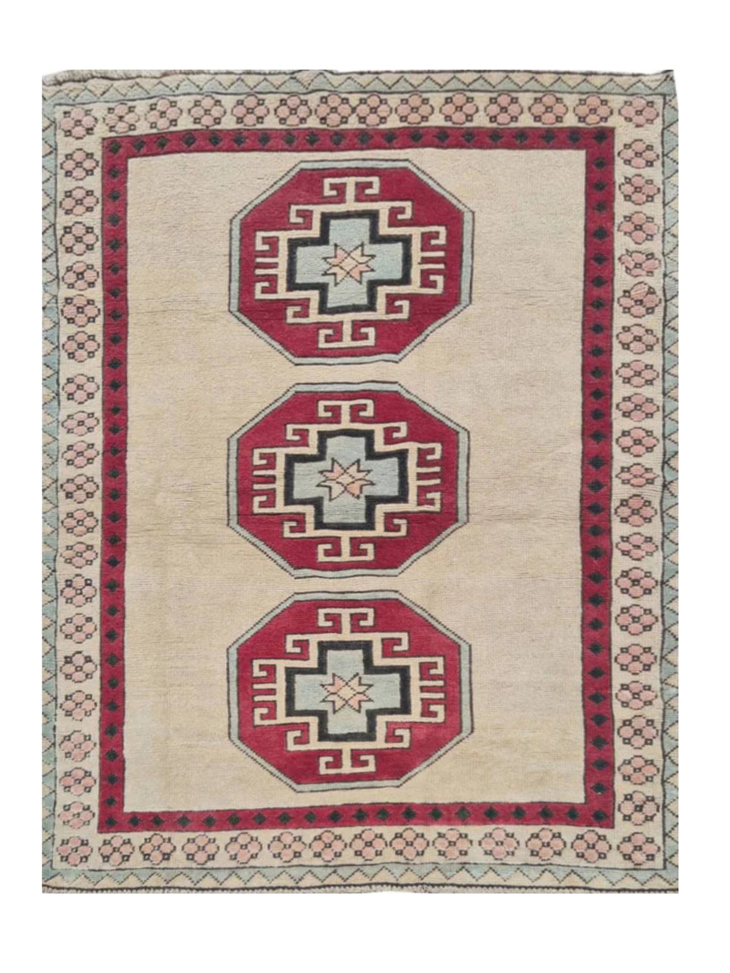 Authentic Hand Knotted Vintage Kurdi Wool Area Rug 6 x 4 Ft