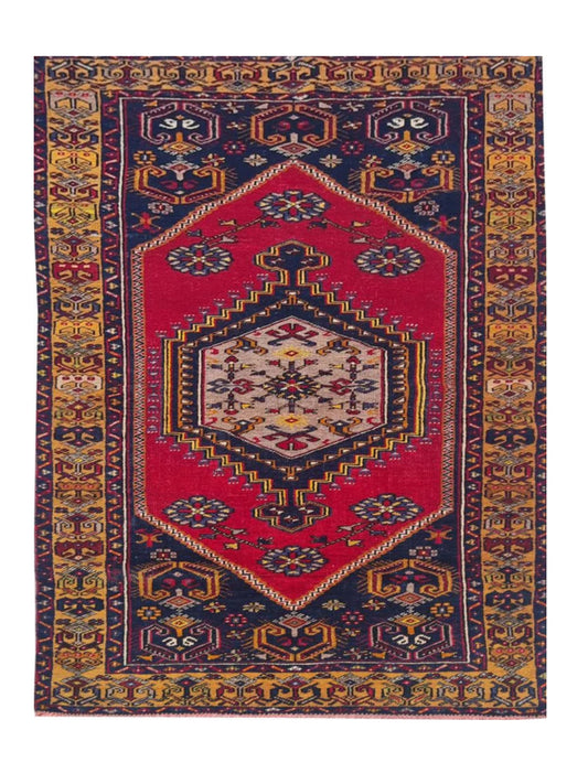 Authentic Hand Knotted Vintage Turkish Wool Area Rug 5.11 x 3.4 Ft