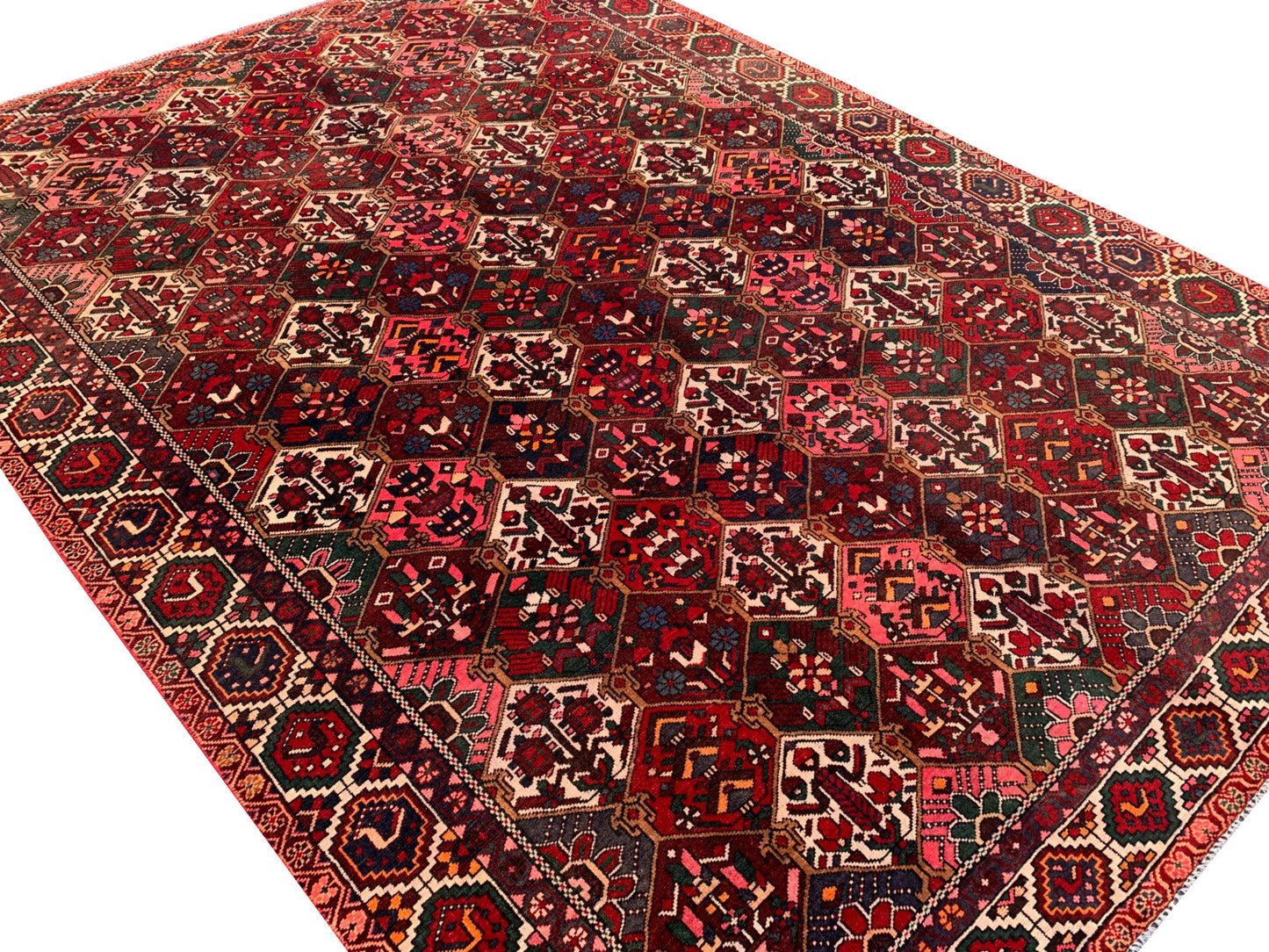 Amazing Hand Knotted Vintage Baghtiyaar Wool Area Rug 9.4 x 6.9 Ft