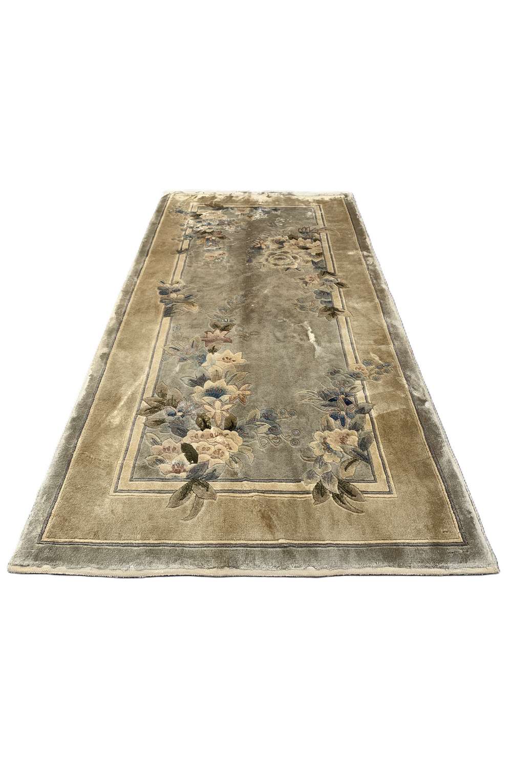 Amazing Hand Knotted Vintage Sino Silk Area Rug 4.6 x 2.3 Ft