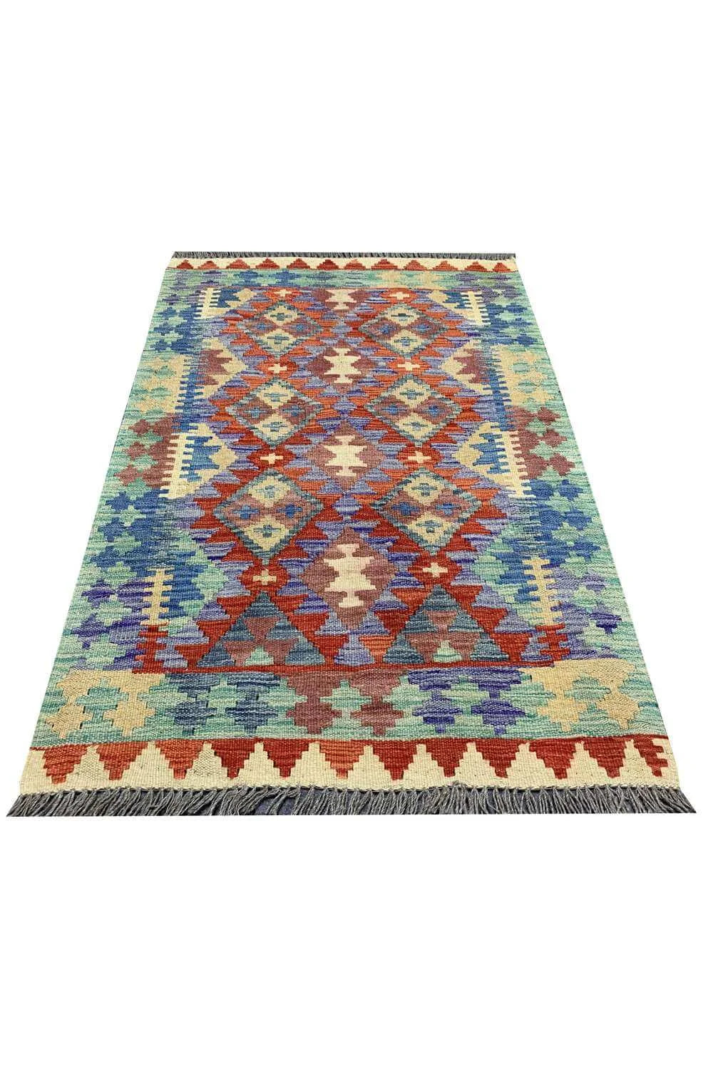 New Afghan Chobi Hand Woven Veg Dyed Wool Kilim Area Rug 4.1 x 2.8 Ft