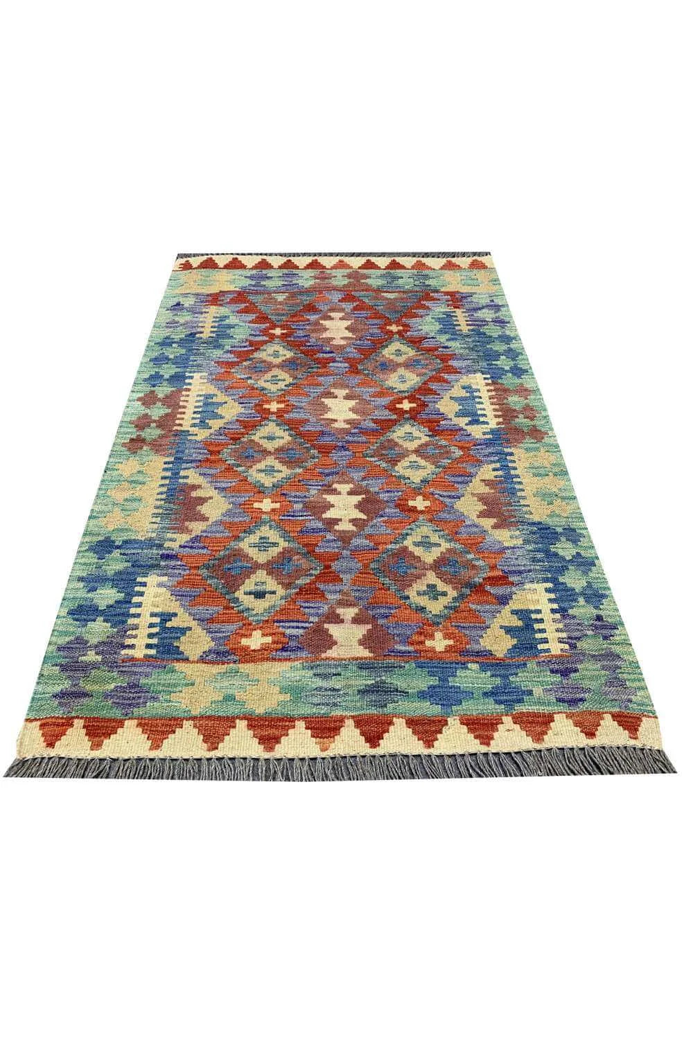 New Afghan Chobi Hand Woven Veg Dyed Wool Kilim Area Rug 4.1 x 2.8 Ft