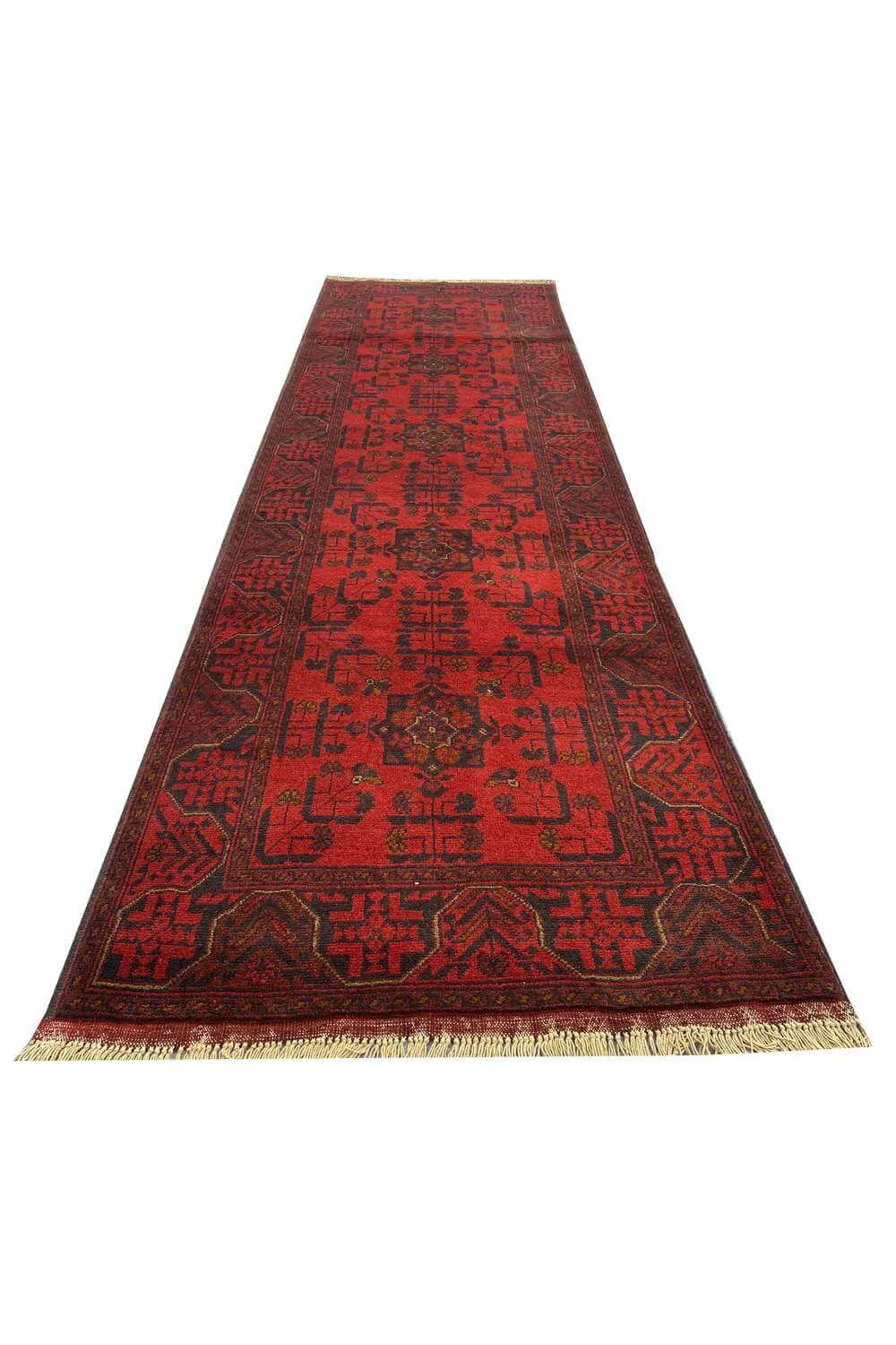 Fine Quality Hand Knotted Afghan Khal Muhammadi Wool Area Runner Rug 9.8 x 2.9 Ft