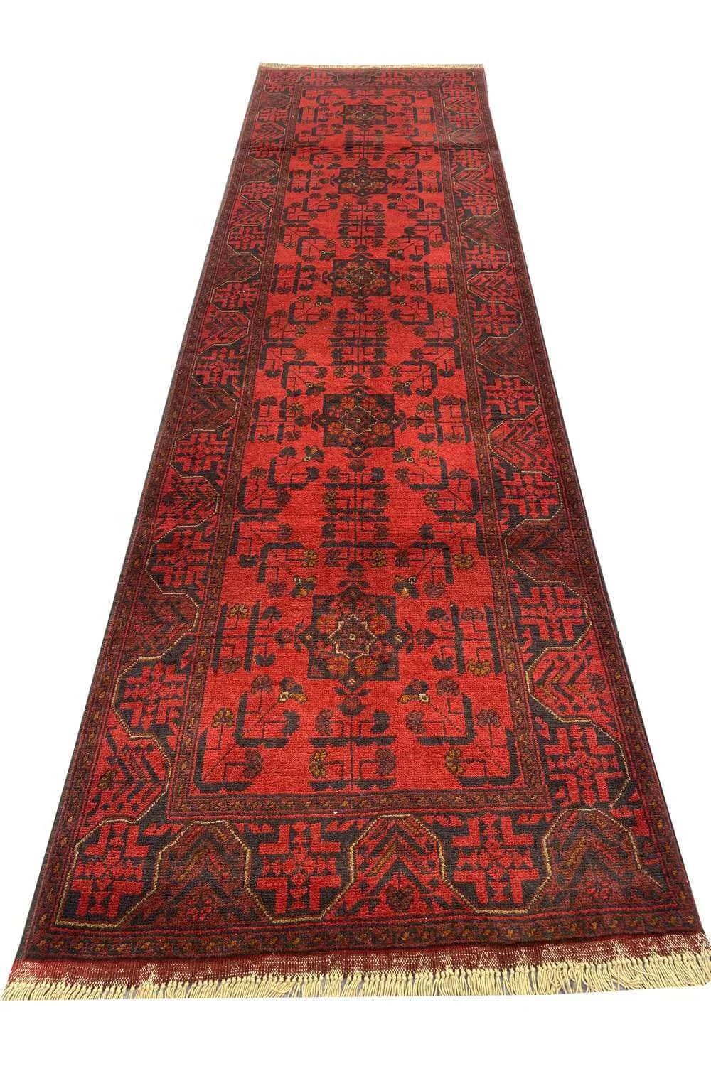 Fine Quality Hand Knotted Afghan Khal Muhammadi Wool Area Runner Rug 9.8 x 2.9 Ft
