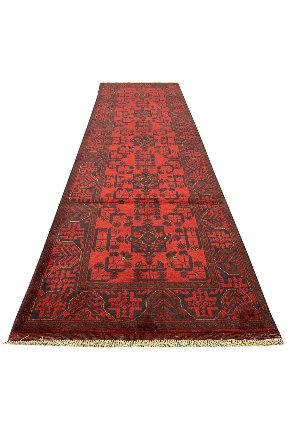 Fine Quality Hand Knotted Afghan Khal Muhammadi Wool Area Runner Rug 9.8 x 2.9 Ft