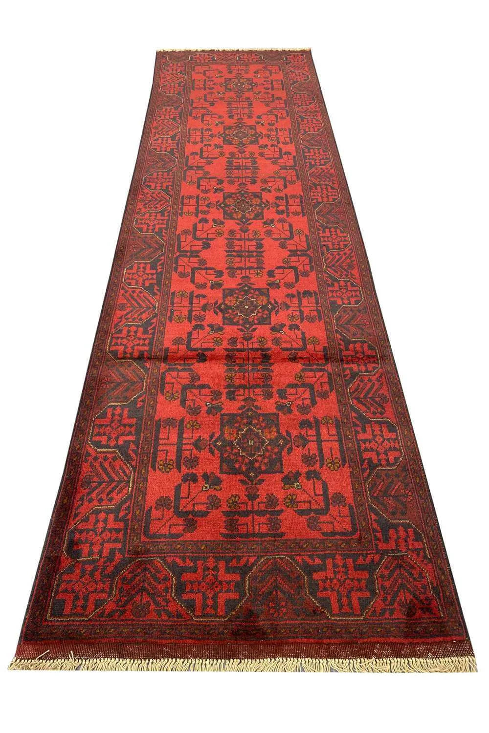 Fine Quality Hand Knotted Afghan Khal Muhammadi Wool Area Runner Rug 9.8 x 2.9 Ft