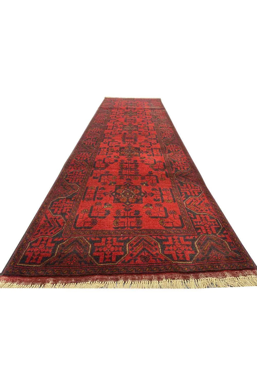 Fine Quality Hand Knotted Afghan Khal Muhammadi Wool Area Runner Rug 9.8 x 2.9 Ft