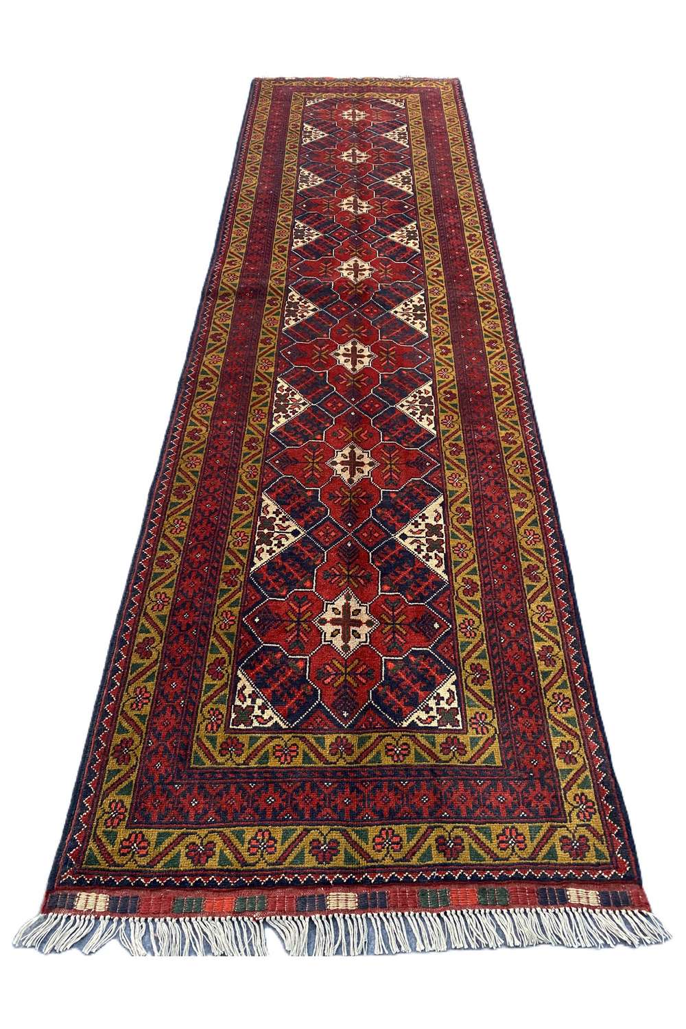 Fine Quality Hand Knotted Afghan Khal Muhammadi Wool Area Runner Rug 9.8 x 2.9 Ft
