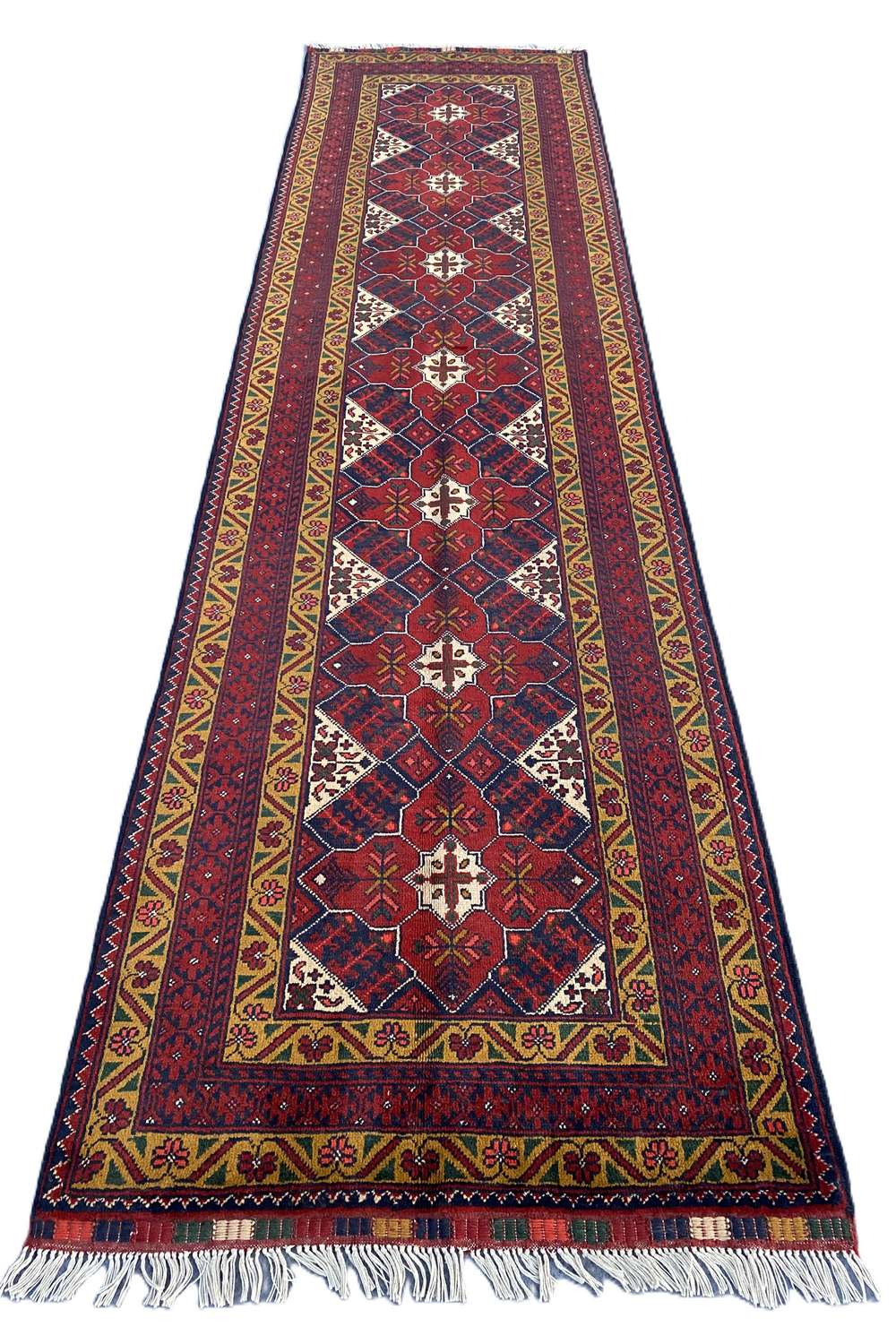Fine Quality Hand Knotted Afghan Khal Muhammadi Wool Area Runner Rug 9.8 x 2.9 Ft