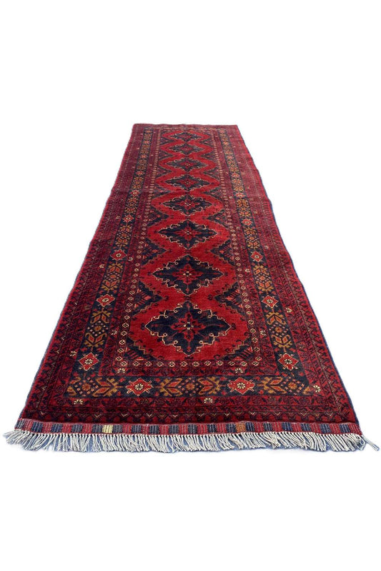 Fine Quality Hand Knotted Afghan Khal Muhammadi Wool Area Runner Rug 9.3 x 3.0 Ft