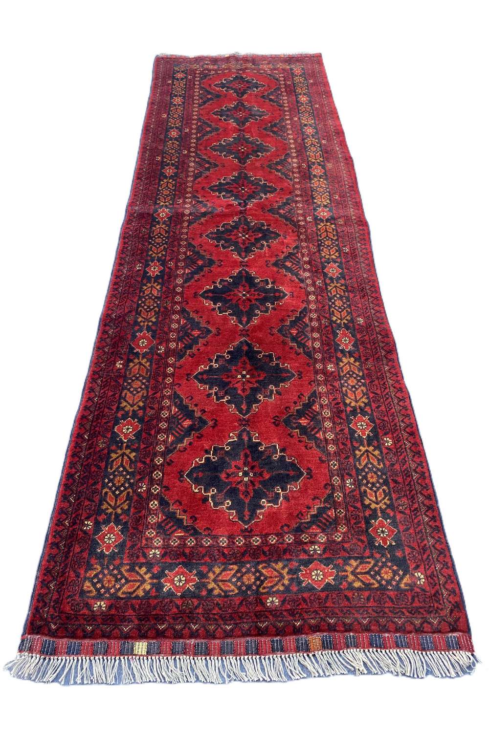 Fine Quality Hand Knotted Afghan Khal Muhammadi Wool Area Runner Rug 9.3 x 3.0 Ft