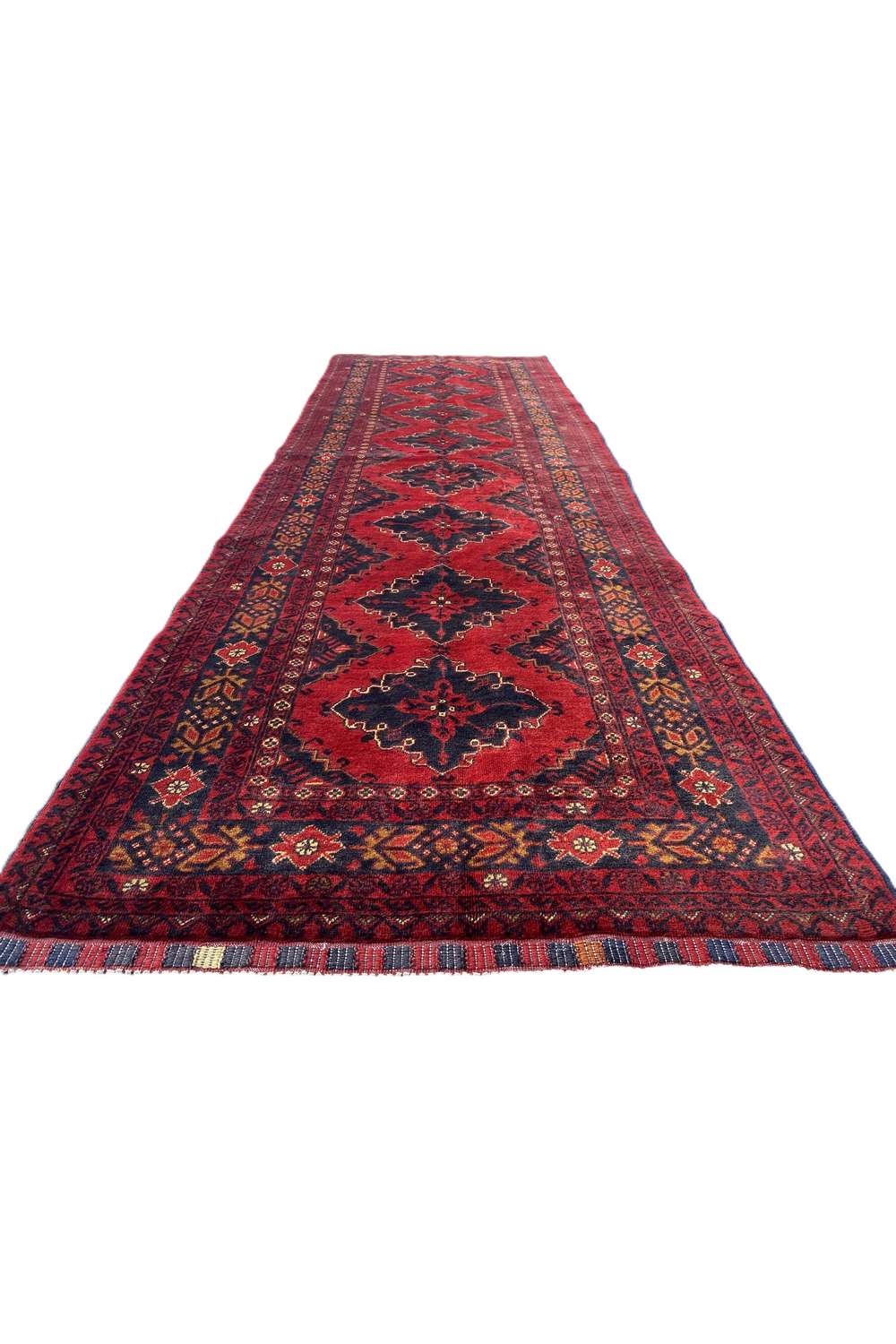 Fine Quality Hand Knotted Afghan Khal Muhammadi Wool Area Runner Rug 9.3 x 3.0 Ft