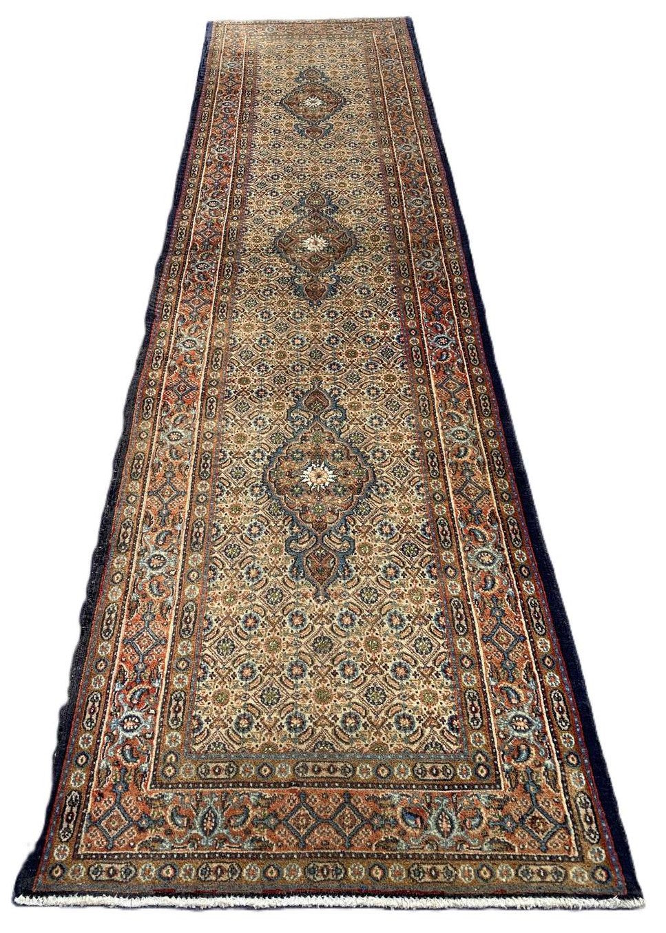 Amazing Hand Knotted Vintage Persian Yamoud Wool Area Rug 9.4 x 2.7 Ft